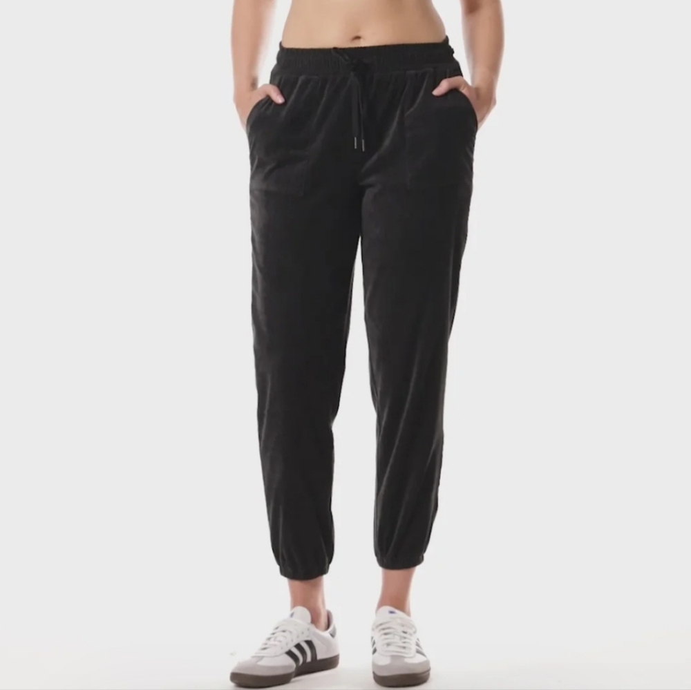 Marika Solana Velour Joggers Pockets Black Small Athleisure Activewear Track